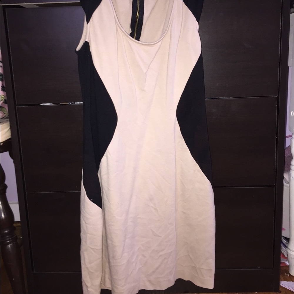 Body con beige and black dress